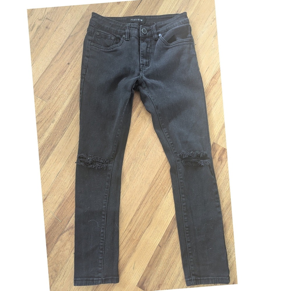 Platform Black Distressed Knee Skinny‎ Jeans Size 30/30 Mid Rise Stretch Denim